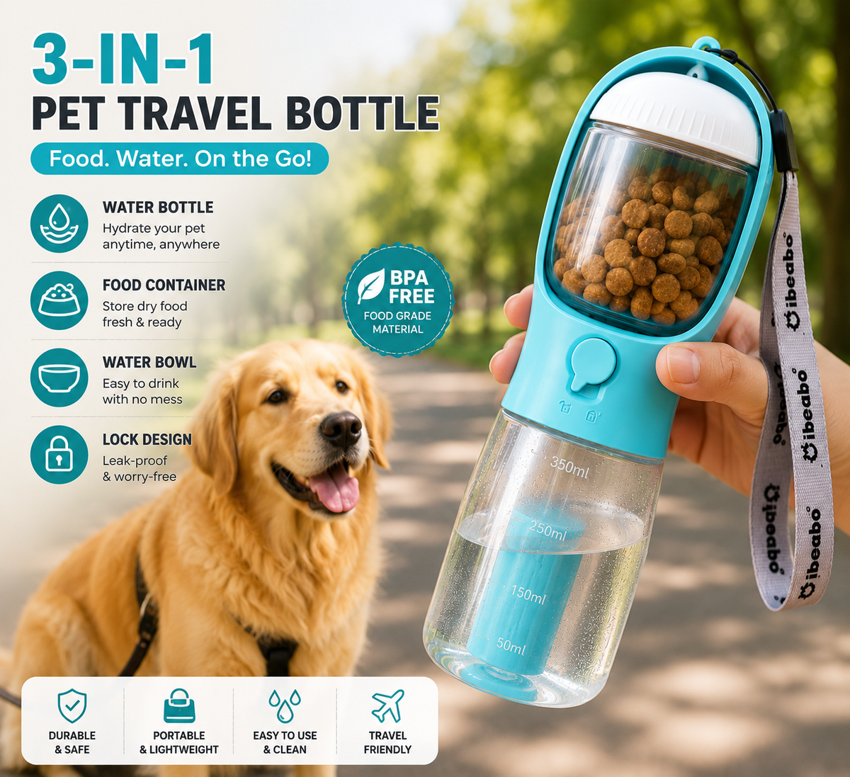Pawora Roam | Portable Dog Water Bottle & Treat Holder