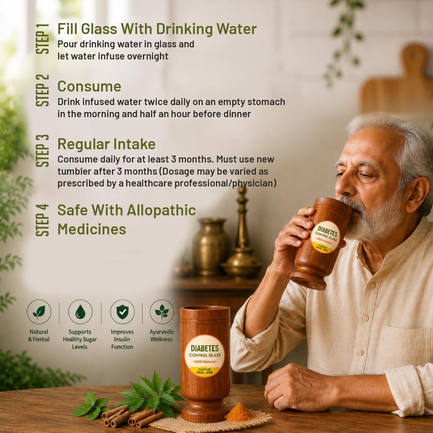 Sugar Balance Wooden Water Glass 🌿