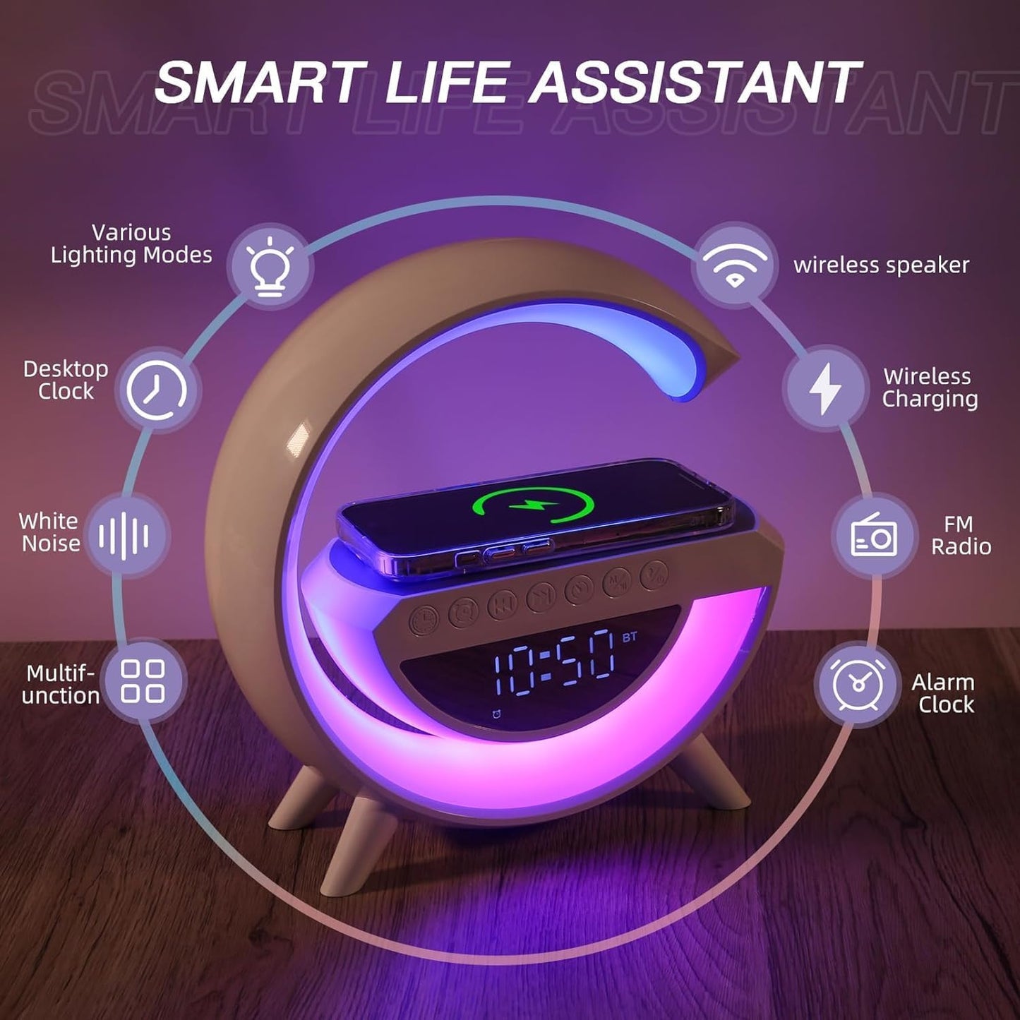 ⏰ Smart RGB Alarm Clock with Wireless Charger & Bluetooth Speaker